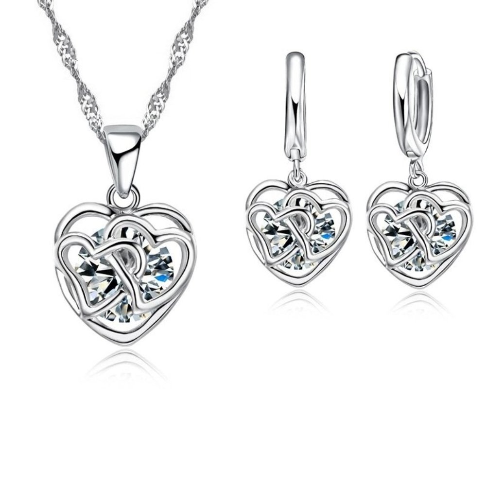 🌟925 Sterling Silver Heart Earrings & Necklace Set - Romantic Jewelry Ensemble